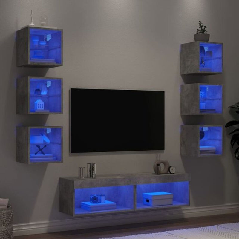 Vidaxl 8-tlg. Wohnwand Modern in Betongrau mit LED-Beleuchtung aus Holzwerkstoff und Glas - Bild 1