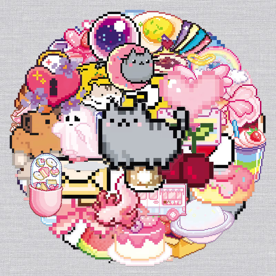 50 Stück wasserfeste Pixel-Spiel-Aufkleber im Kawaii-Mädchen-Katze-Design, bunt, ideal für Scrapbooking, Telefon und Skateboard - Bild 2