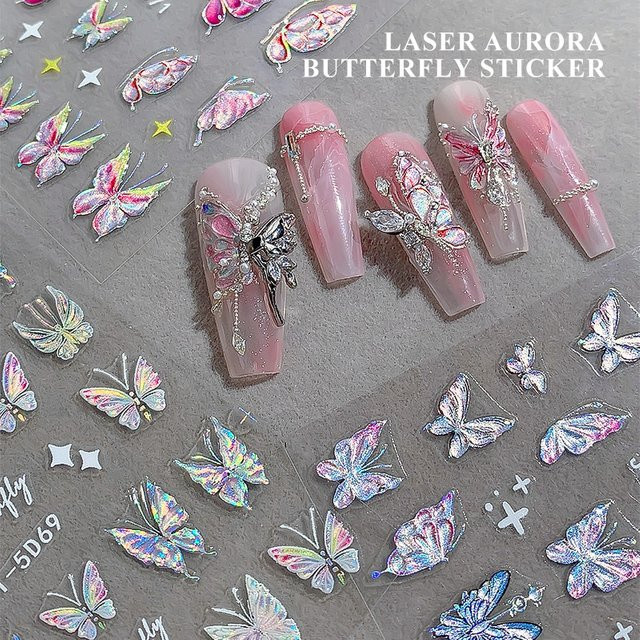 KANIU Nagelaufkleber Schmetterling, Rosa-Lila, Glänzend - Bild 1