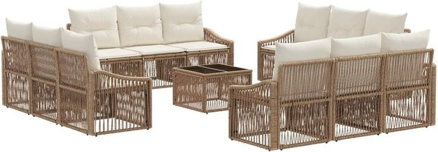 vidaXL Gartensofa-Set 13-teilig in Beige aus Poly-Rattan mit pulverbeschichtetem Stahlgestell und U-Form - Bild 1