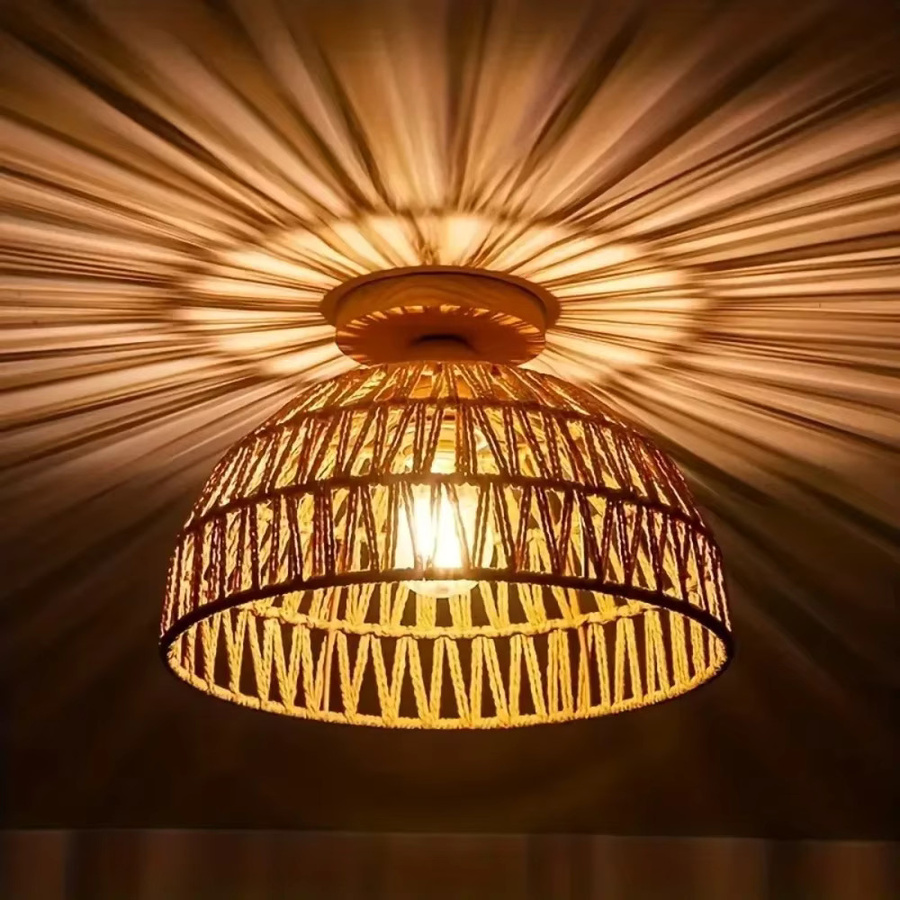 JOYINLED Boho Rattan Lampenschirm aus Holz in Beige und Braun, Kuppelform für E27 Leuchtmittel, Durchmesser: 30 cm - Bild 3