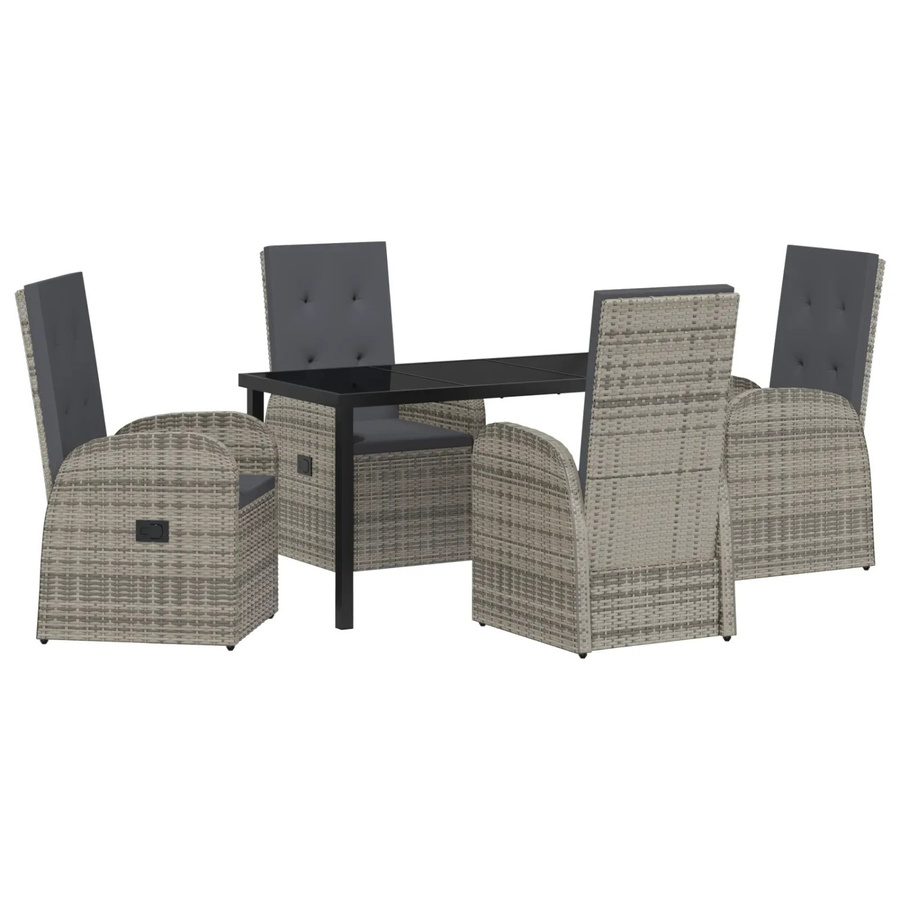 vidaXL Garten Essgruppe aus Poly-Rattan mit Glasplatte und Kissen, 5-teilig, Grau - Bild 2