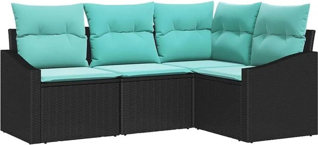 vidaXL Sofa Set aus Poly-Rattan in Schwarz, 4-teilige L-Form mit Kissen und UV-Beständigkeit - Bild 1