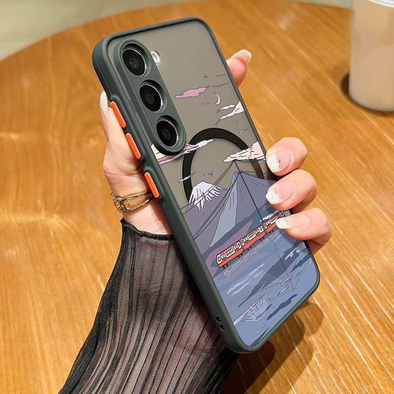 Magnetische Handyhülle mit Schneeberg-Muster für Samsung Galaxy S26 S25 S24 S23 Ultra S25 FE A57 A17 A37 A56 A55 A16 in Schwarz und Multicolour, Acryl-Cover - Bild 1