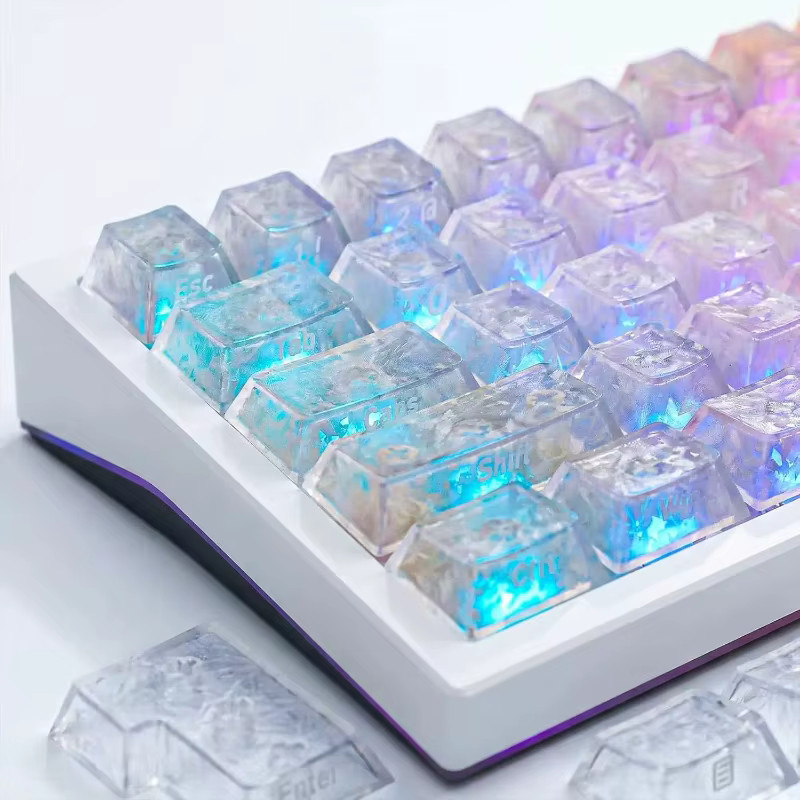 Seitlich bedruckte Tastenkappen im Cherry-Profil mit Kohlefaser-Textur für mechanische MX-Tastaturen, Schwarz-Weiß Transparent, PC-Material - Bild 3