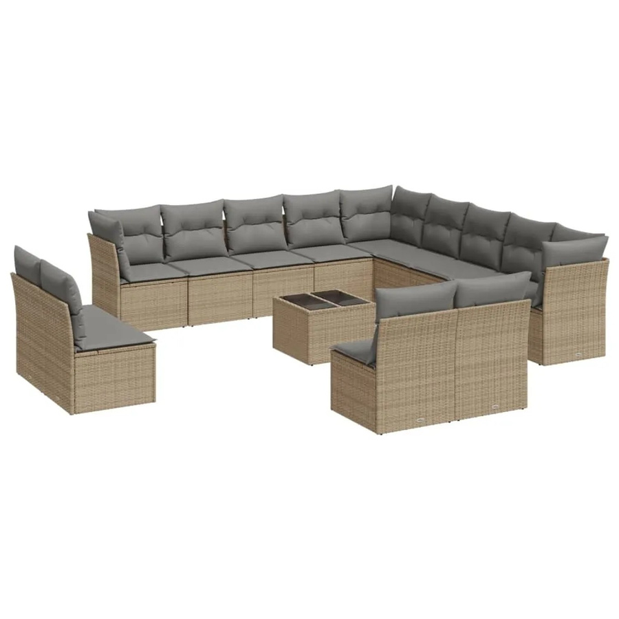 vidaXL 14-teilige Garten-Sofagarnitur in U-Form aus Polyrattan mit Kissen in Beige-grau - Bild 2