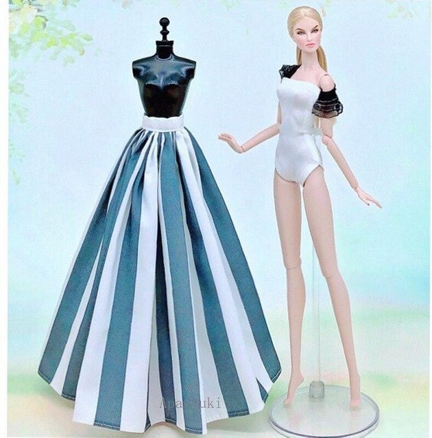 Apatsuki Dollhouse Barbie Bademode Badeanzug & Gestreifter Rock 2-teiliges Set blau/weiß - Bild 1