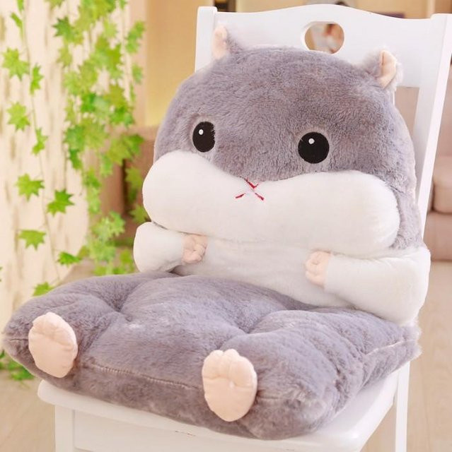 Plüsch Sitzkissen in Hamster-Form in Grau, Rechteckiges Tatami-Kissen aus Polyester mit PP-Baumwollkern, Breite: 90 cm, Tiefe: 45 cm - Bild 1
