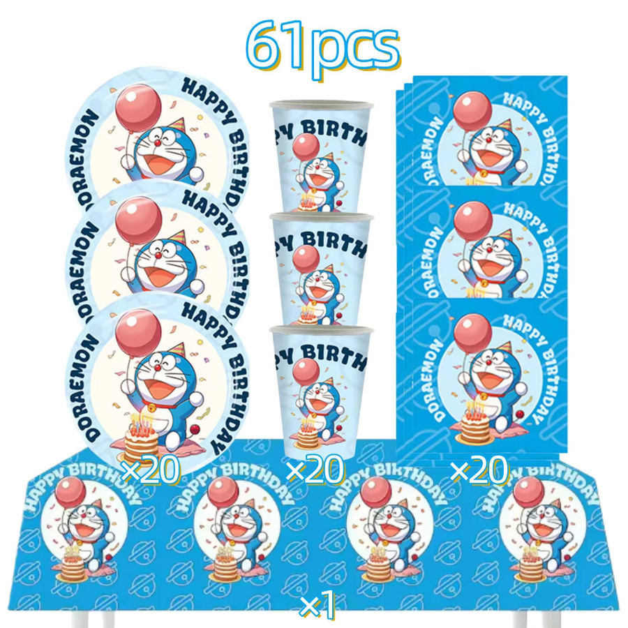 Doraemon Geburtstagsparty-Dekorationsset mit Teller, Luftballons, Tortendekoration und Banner für Kinder und Babypartys - Bild 1