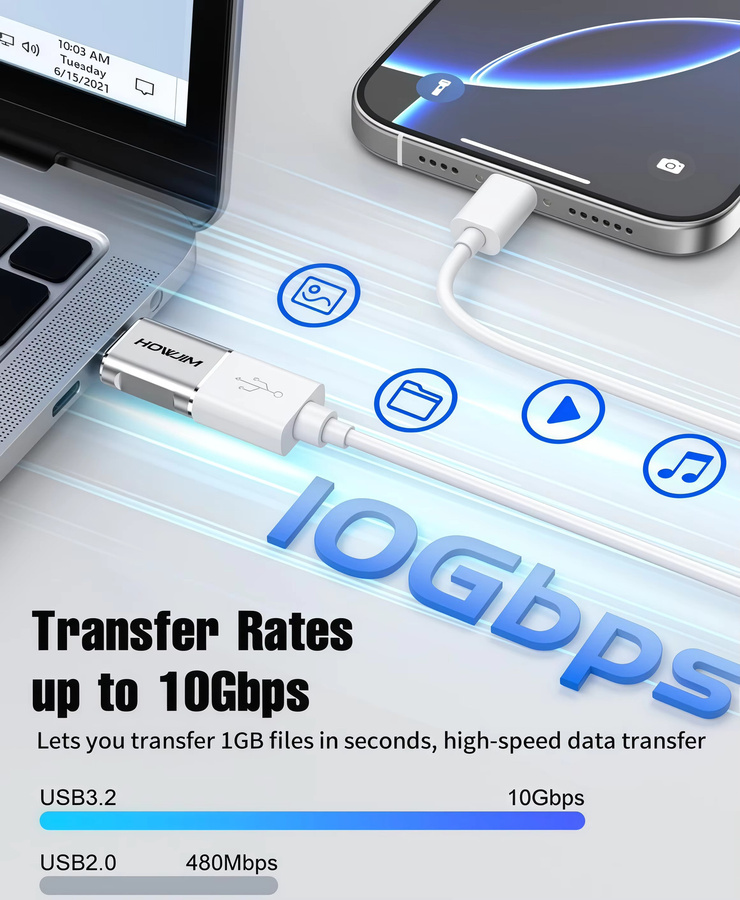 4er-Pack USB-C auf USB 3.2 OTG Adapter in Silber, 10Gbps Datenübertragung und schnelles Laden, Aluminiumgehäuse - Bild 3