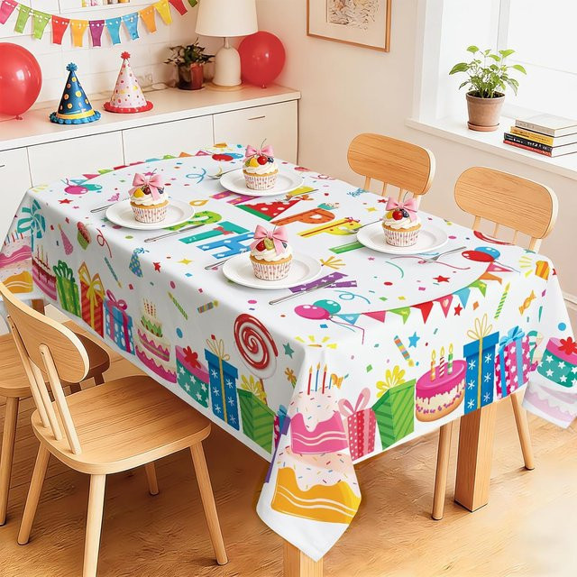 JMG Household Supplies Rechteckige Happy Birthday Tischdecke aus Polyester, Mehrfarbig, B/T: 100 x 160 cm - Bild 1