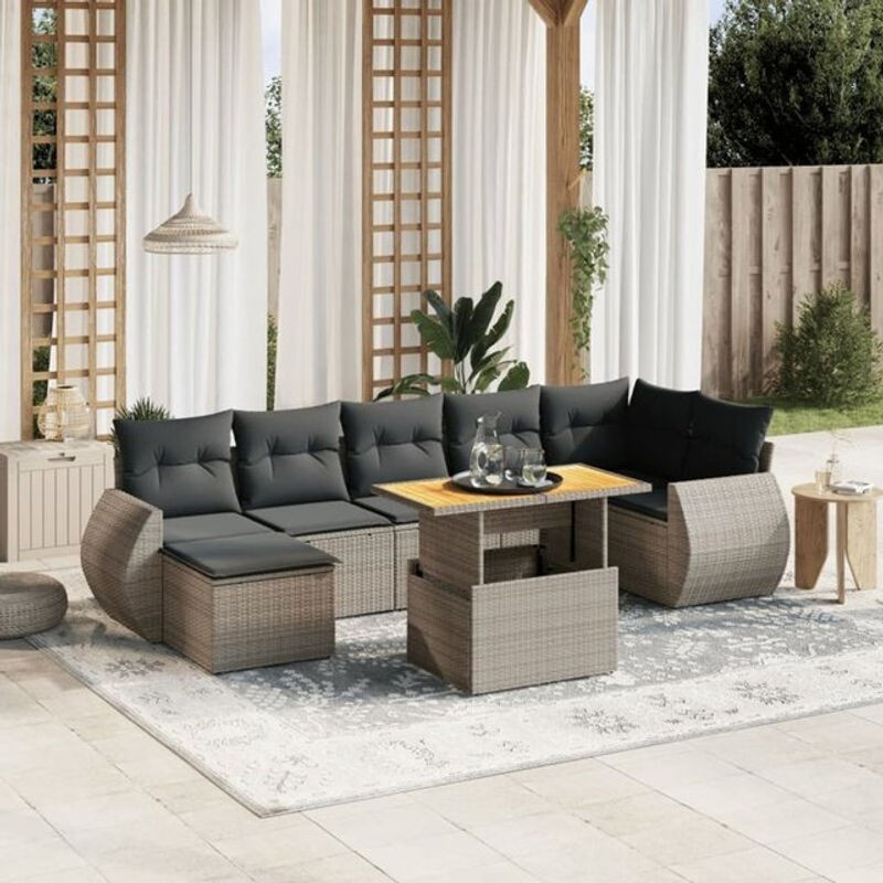 8-tlg. Garten-Sofagarnitur aus Poly-Rattan mit Kissen und Hocker in Grau von vidaxl - Bild 1