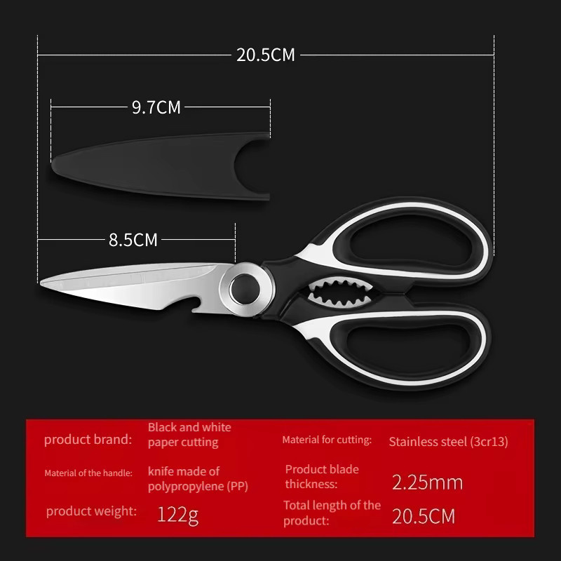 Multifunktionale Küchenschere von SHIBO aus Edelstahl in Silber und Schwarz zum Schneiden von Fisch und Fleisch - Bild 4