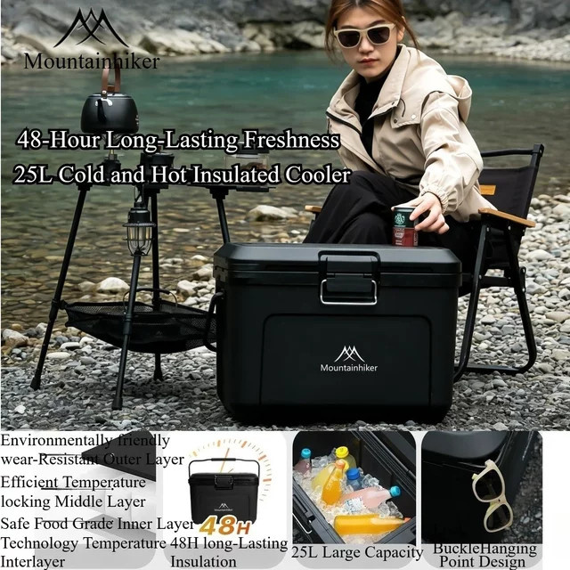 Mountainhiker Dual-Purpose Isolierbox 25L Tragbare Kühlbox für Outdoor, Camping und Auto in Schwarz - Bild 1