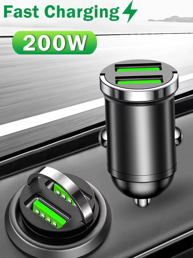Schnelles Auto-Ladegerät mit PD und QC 3.0 für iPhone, Samsung, Huawei und Xiaomi, USB-C und Mini-USB Anschluss, 200W - Bild 6