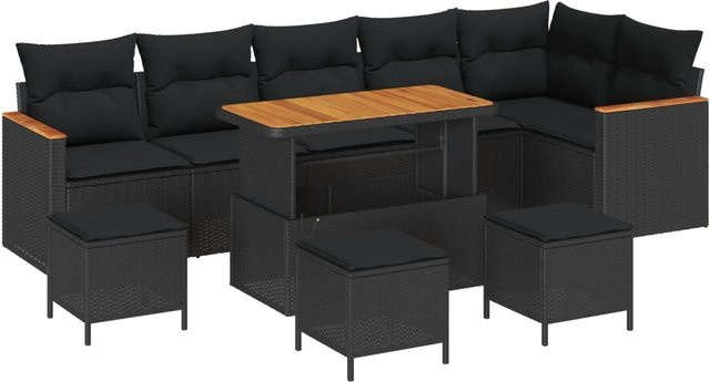 vidaXL Gartensofa-Set in L-Form mit Kissen und Ottoman, Schwarz, Poly-Rattan mit Metallgestell - Bild 1
