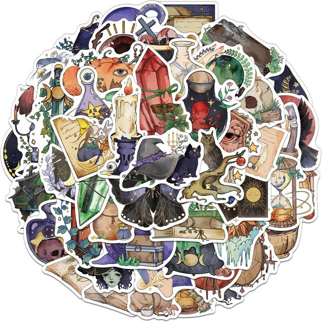 Charile Retro Aquarell Hexe Graffiti Aufkleber, multicolor, 10-teiliges Set - Bild 1