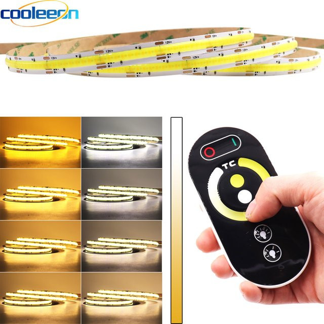 cooleeon CCT COB LED-Streifen mit RF-Dimmer, dimmbar von 2700 bis 6500 K, Gelb und Weiß, 12 V oder 24 V, flexible LED-Lichtleiste - Bild 1