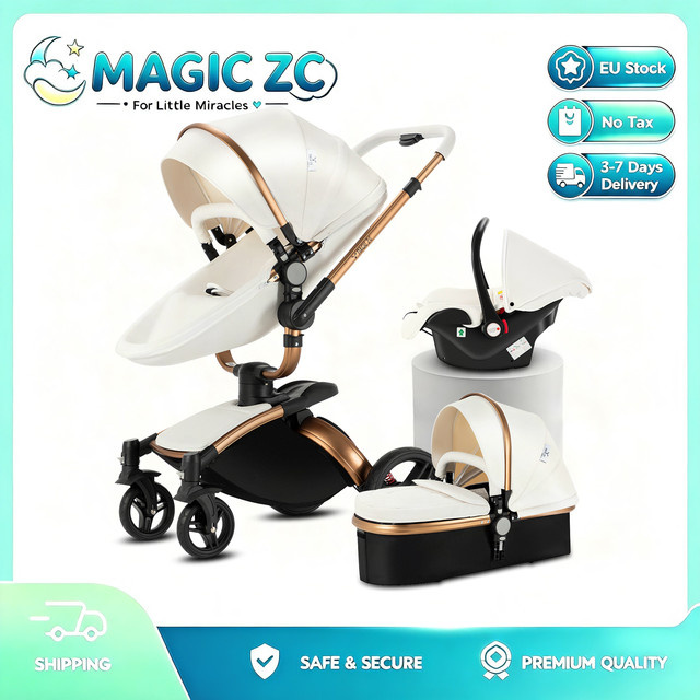 Oubeauou 3-in-1 Kombi-Kinderwagen für Neugeborene in Pink und Black mit Babywanne - Bild 1