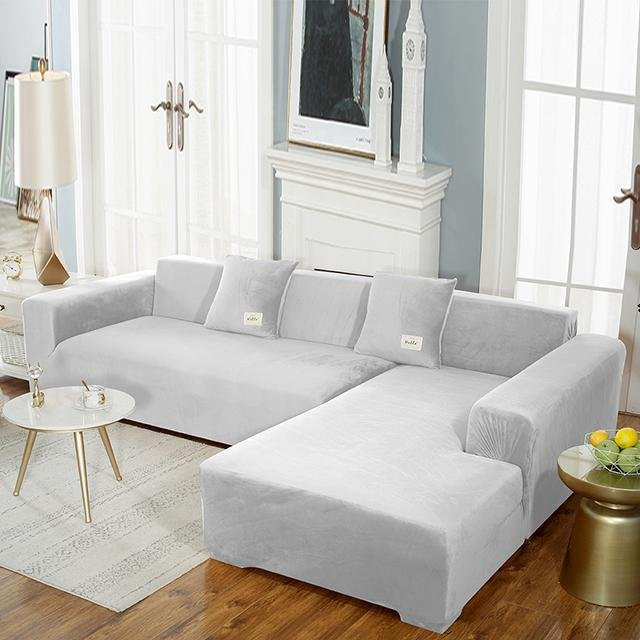 BRHUIXUE Samt-Sofabezug für Ecksofas in Grau, elastischer L-förmiger Couch-Schonbezug aus Fleece-Polyester - Bild 1