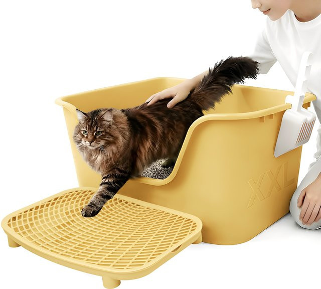 LEEJARD Katzenklo mit hohem Rand, Matte und Schaufel, Grau, 66,0 l - Bild 1