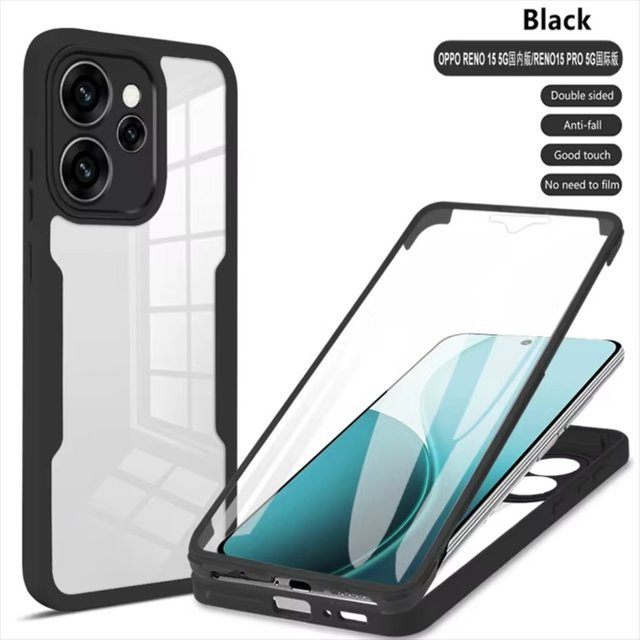 TPU-Hybrid-PC-Hülle mit farbigem Rahmen und integriertem Displayschutz für OPPO Reno 15, 14 und 13 Pro Max in Blau oder Schwarz - Bild 1