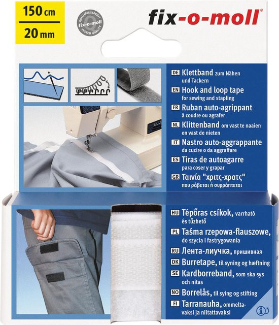 Fix-o-moll Klettband zum Nähen Weiß, Breite: 2 cm, Länge: 150 cm - Bild 1