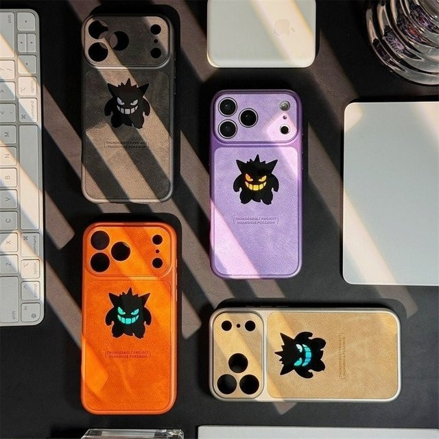 Potdemiel Anime Gengar Handyhülle mit Ledertextur und Laser-Design für iPhone 17 16 15 14 13 Max stoßfeste Schutzhülle - Bild 1