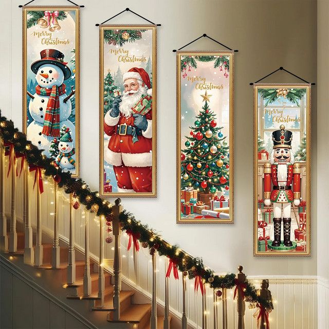 VIKAMA 4-teiliges Weihnachtsmann-Banner-Set im Vintage-Stil als dekorativer Hintergrund für deine Weihnachtsdekoration - Bild 1