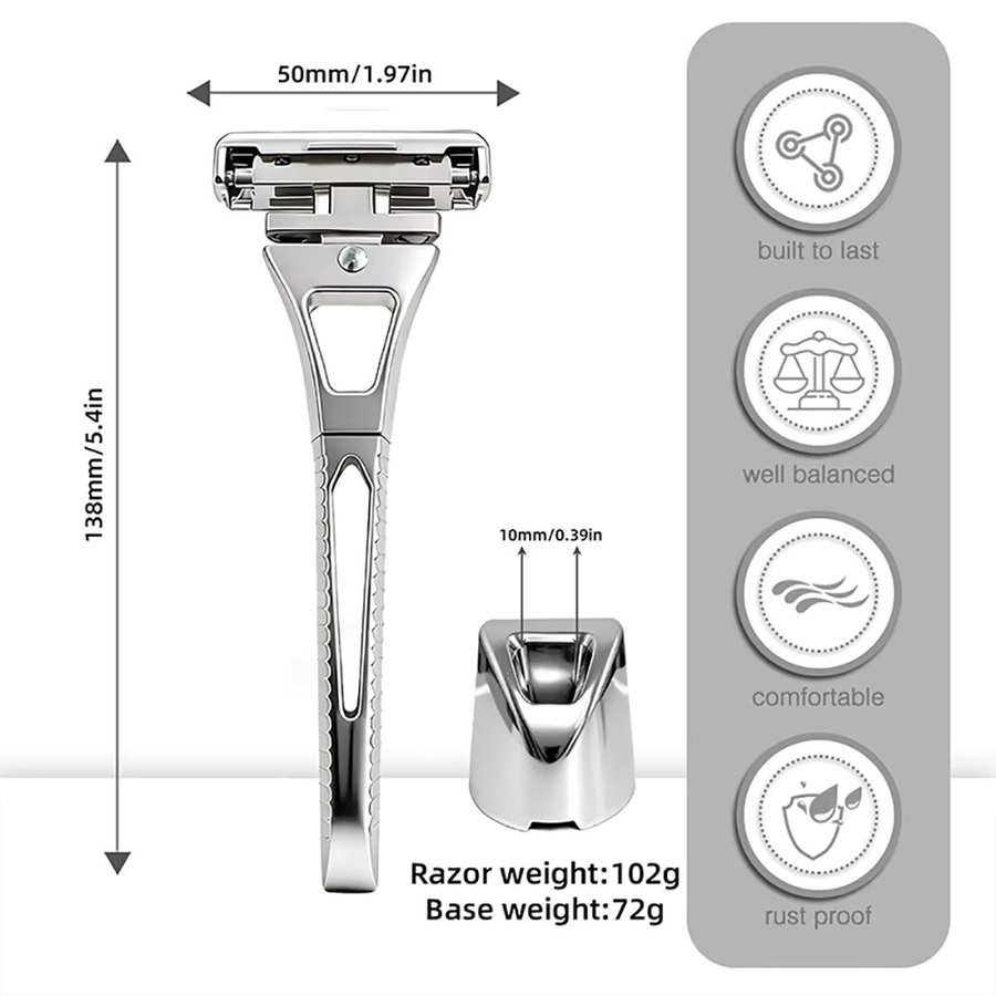 Shavcooo Glide Pro 4D Sicherheitsrasierer, Edelstahl, Herren-Rasierset - Bild 3