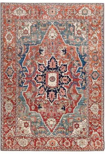 Binchi Furniture Vintage Teppich mit floralem Design, Waschbar und Rutschfest, B/L: 120 x 160 cm, Mehrfarbig - Bild 1