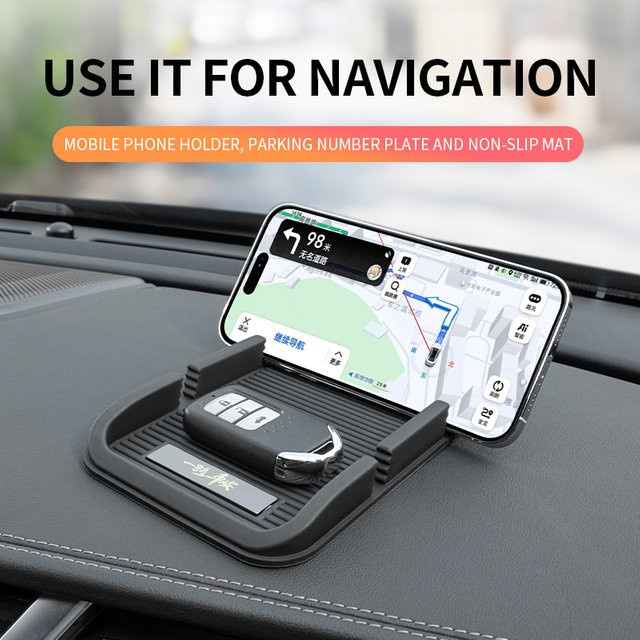 Multifunktionale Anti-Rutsch-Matte für das Auto mit Dual-Slot, Handyhalterung und Navigationsständer in Schwarz - Bild 1