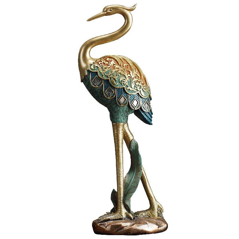 Yiran Furniture Bemalter Kran aus Harz als dekorative Figur in Gold für dein Zuhause - Bild 3