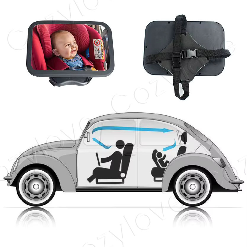 momo&dudu Babyautospiegel in Schwarz mit Weitwinkel und bruchsicherer Funktion zur einfachen Installation - Bild 6