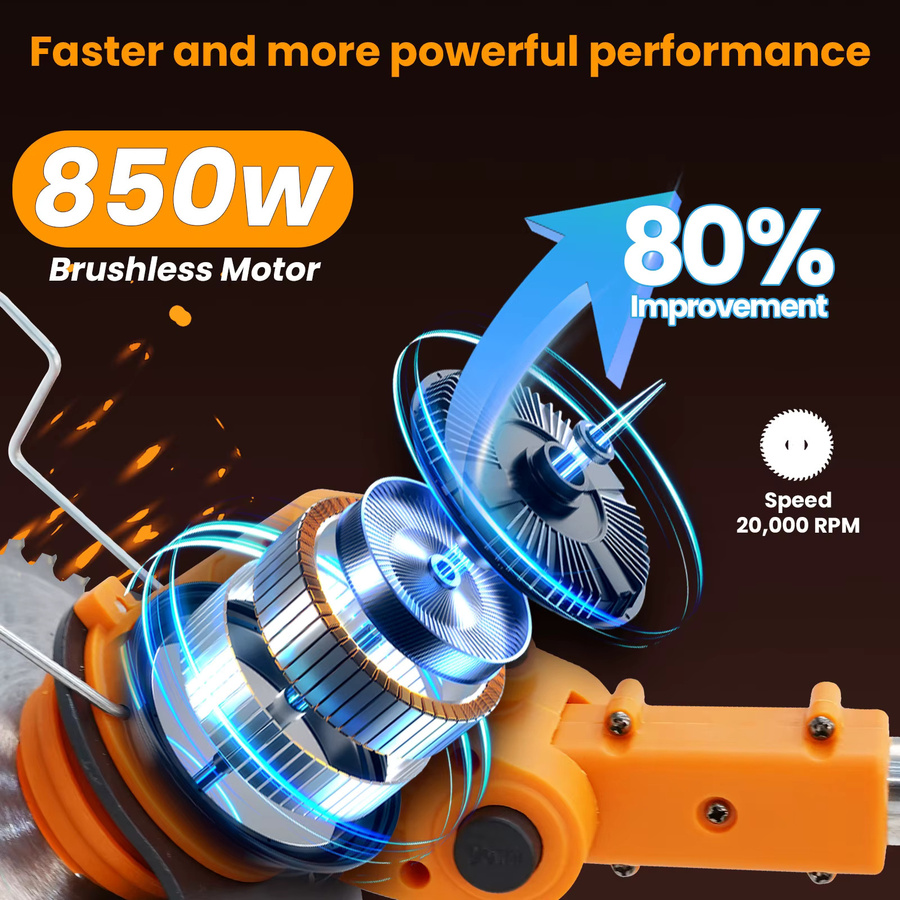 Grenintol 2-in-1 Akku-Rasentrimmer und elektrischer Rasenmäher mit 21 V, bürstenloser Motor, 4,0 Ah Akku und 4 Klingen, Orange - Bild 3