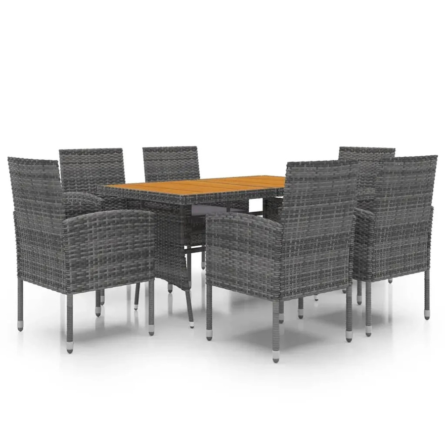 vidaXL 7-teilige Garten-Essgruppe aus Poly Rattan und Akazien-Massivholz in Grau - Bild 2