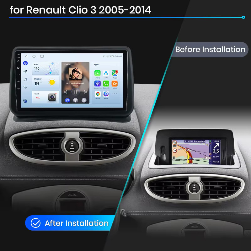 Junsun Wireless CarPlay und Android Auto Autoradio für Renault Clio 3 (2005-2014) mit GPS-Navigation, WiFi, Bluetooth, DSP, RDS und IPS-Touchscreen in Schwarz - Bild 2