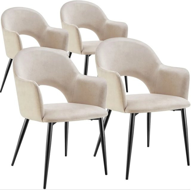 tectake Armlehnstuhl Sachel in Samtoptik, 4er Set, Creme, B: 57 cm, T: 61,5 cm, H: 87,5 cm - Bild 1