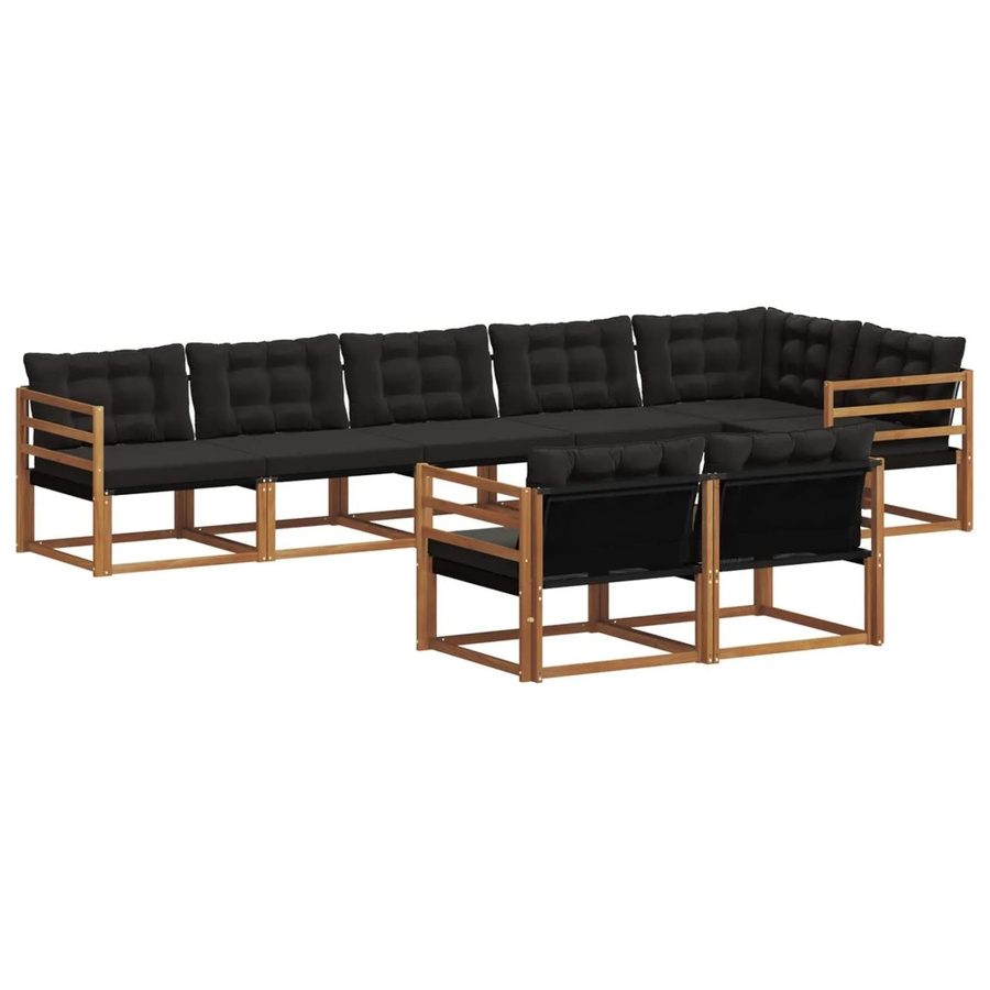 vidaXL Outdoor-Sofagarnitur 8-teilig aus Akazienholz mit Textilene und Kissen in Schwarz und Natur - Bild 2