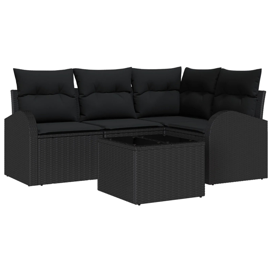 vidaXL Garten-Sofa-Set aus Poly Rattan in Schwarz mit Kissen, 5-teiliges L-Shape Lounge-Set - Bild 2