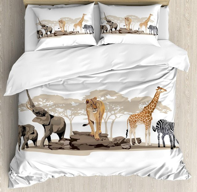 Flylo Giraffen Bettwäsche Set für Kinder aus Mikrofaser, 3-teilig, Weiß, B/H: 135 x 200 cm - Bild 1