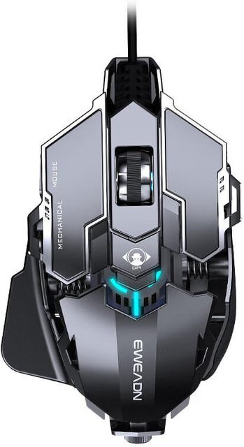 EWEADN Gaming-Maus kabelgebunden mit mechanischem Switch, RGB-Beleuchtung, 12800 DPI, Schwarz/Grau - Bild 1