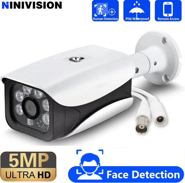 NINIVISION 5MP AHD Sicherheitskamera mit Gesichtserkennung und Personenerkennung, IP66 wasserdicht, Infrarot-Nachtsicht, Farbe: Weiß - Bild 1