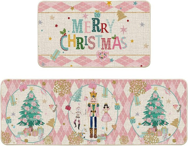 VIKAMA 2er-Set Weihnachtsteppiche mit Schneemann und Weihnachtsbaum, rutschfest und waschbar, Mehrfarbig - Bild 1