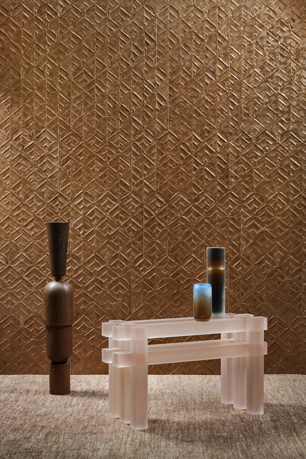 Arte Wallpaper Abalone Mocha - Geometrische Vlies Tapete in Braun mit Capiz-Muschel-Optik und Fliesen-Design - Bild 1