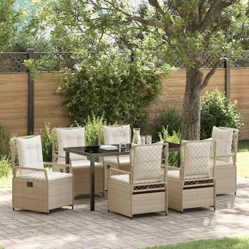 Garten Essgruppe aus 7 Teilen in Beige aus Poly-Rattan und Metall von vidaxl - Bild 1
