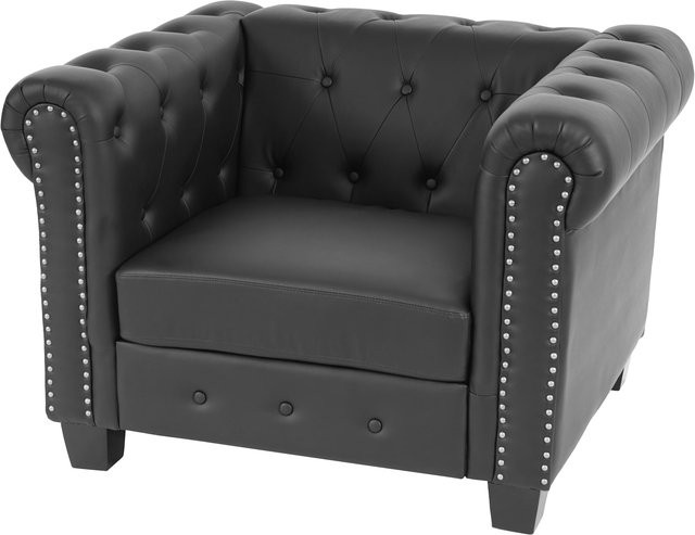 MCW Chesterfield Relaxsessel Edinburgh aus Kunstleder in Schwarz mit Rautenmuster - Bild 1