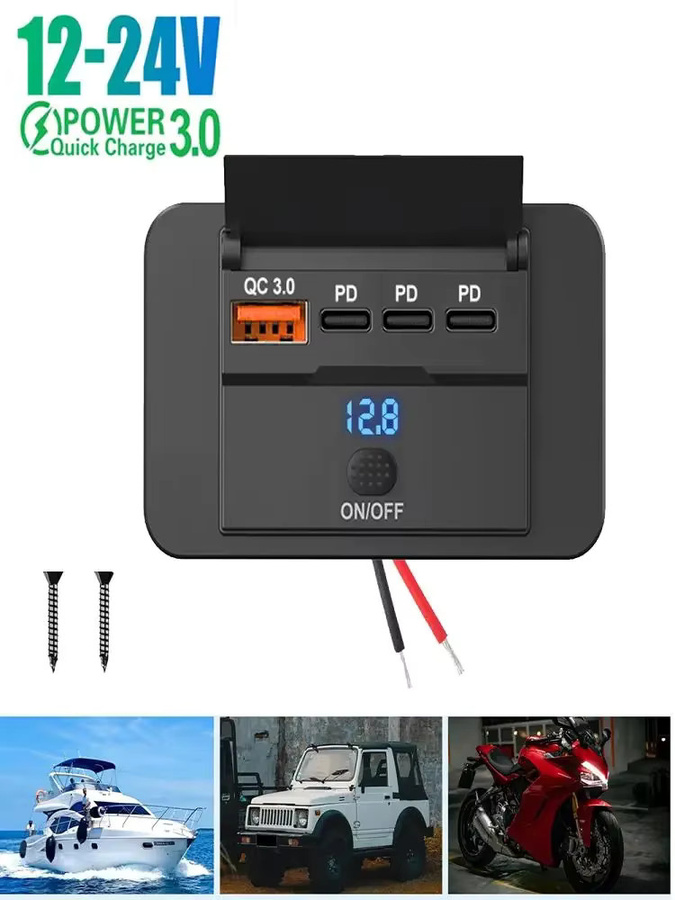Kankeirr Autoladegerät mit 4 Ports und Schalter, 12V 24V PD QC3.0 Schnelllade-Adapter in Schwarz für Bus, LKW, Boot und Wohnmobil - Bild 7