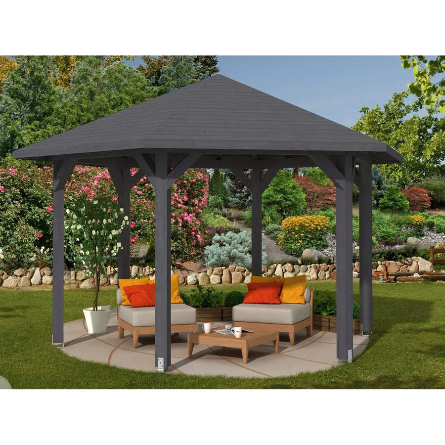 Skan Holz Pavillon Nancy 3 aus Fichten-Leimholz in Schiefergrau, B/T/H: 480 x 416 x 316 cm - Bild 2