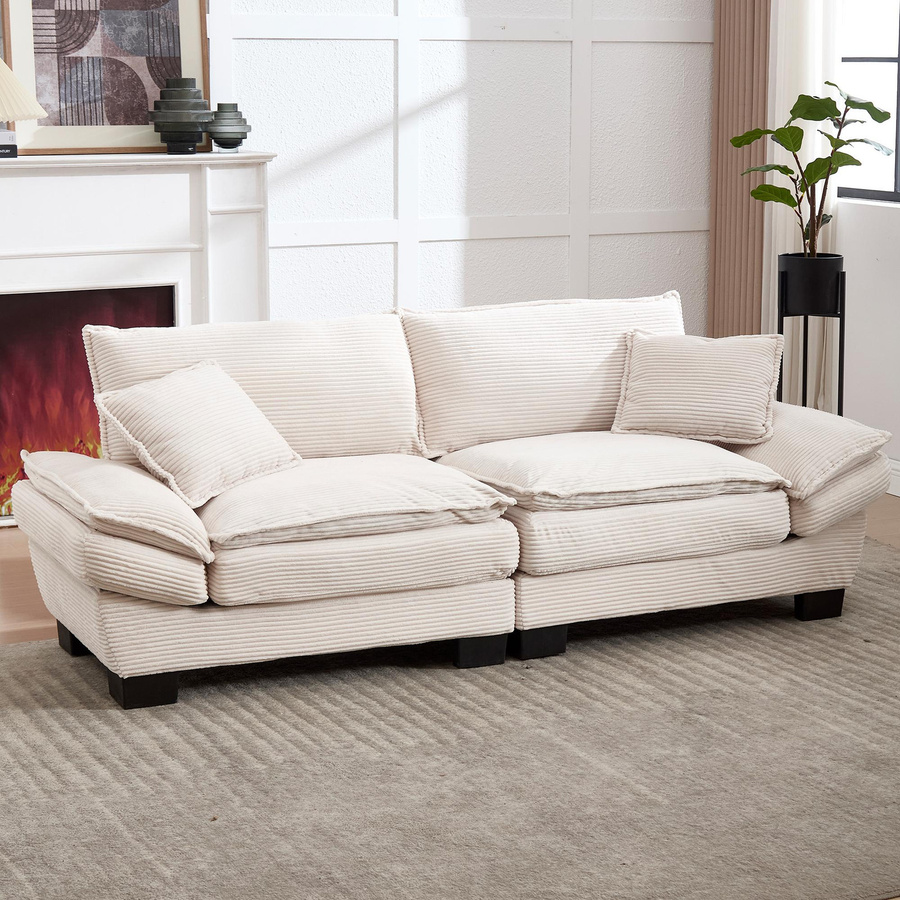 Modernes 2-Sitzer-Samtsofa von Gomyway in Beige mit Massivholzrahmen, B/T/H: 224 x 81 x 81 cm - Bild 2